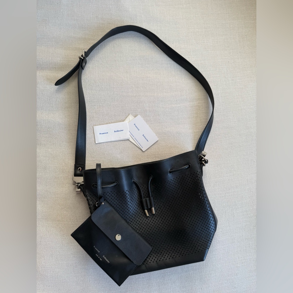 Proenza Schouler Black Perforated Leather Bucket Crossbody bag